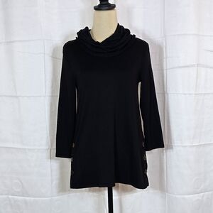 🩵 2 / $25 SALE  Cupio Black Tunic with Cowl Neck and Button Details